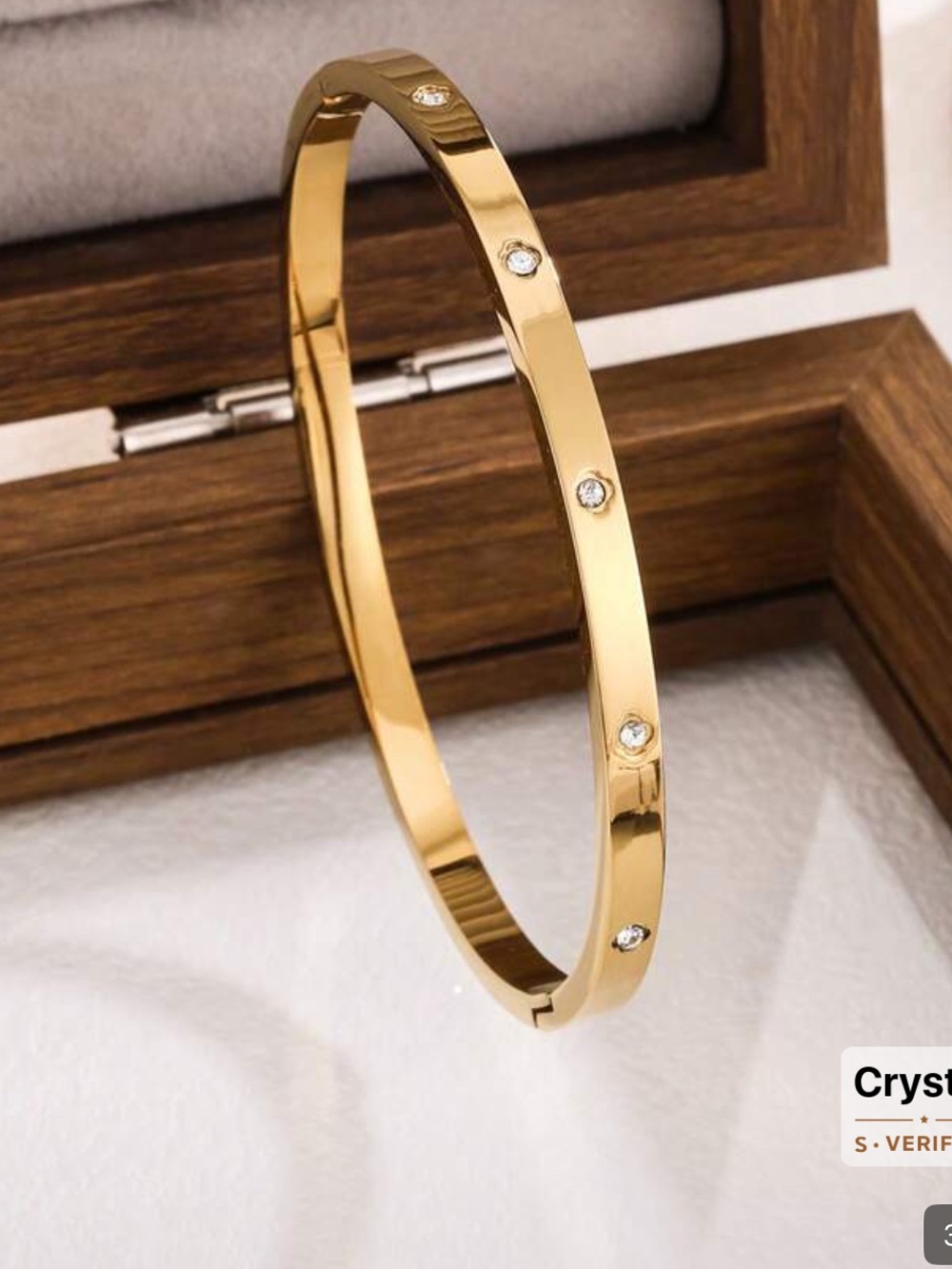 Gold Stainless Steel love Bracelet Set Crystal bangles stack 3pc nail clover - Picture 2 of 3